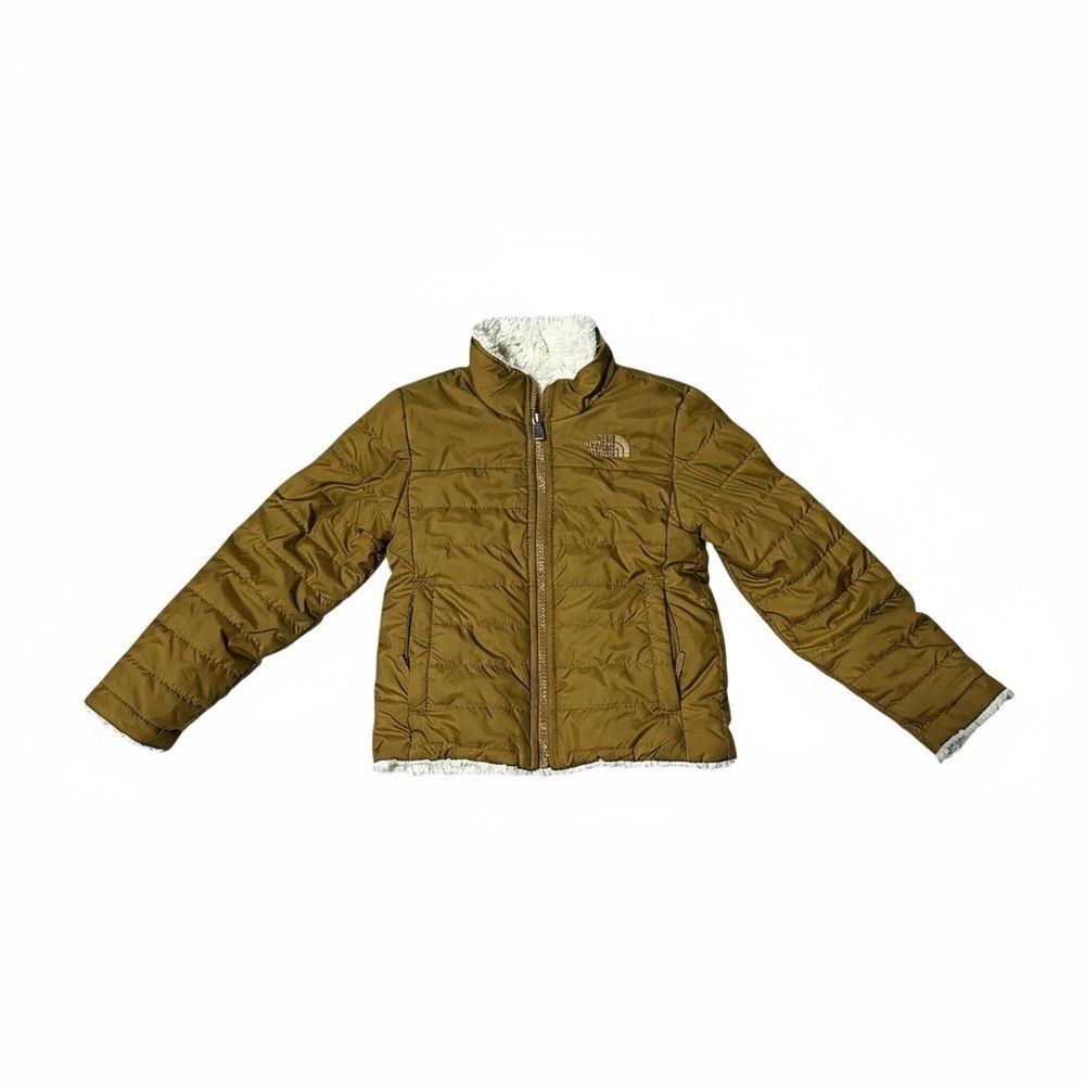 The North Face Girls Reversible Jacket XXS 5 Brown Sherpa Fleece Lined Puffer